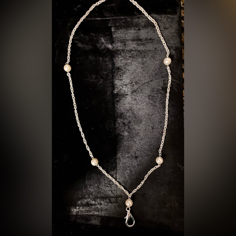 Hand Crafted Silver Tone and Faux Pearl Lanyard